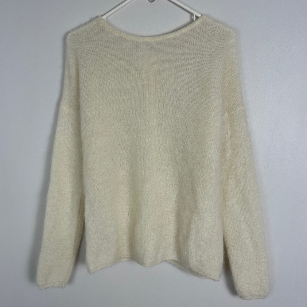 Sezane Gaspard Kid Mohair Alpaca Reversible Knit Sweater Ecru Cream Size Large - Picture 5 of 16